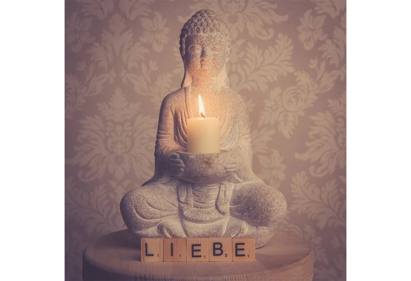 Kamelio Buddhafigur Stein 30cm sitzend mit Teelichthalter