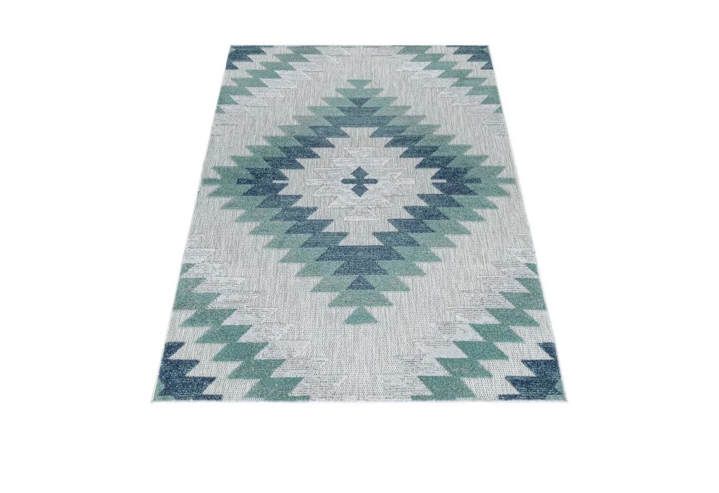 SIMPEX24 Outdoor-Teppich Blau Geometrisches Design Läufer