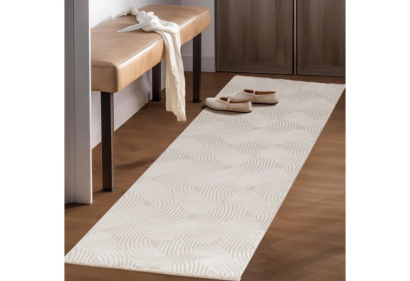 SIMPEX24 Bettumrandung 3-tlg. Skandinavisches Boho Design Kurzflor Creme