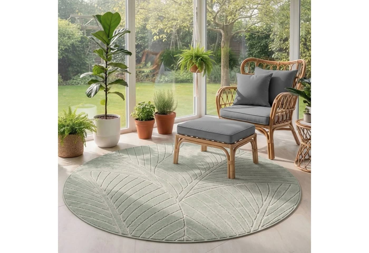 SIMPEX24 Outdoorteppich Skandinavisch 3D Grün Rund