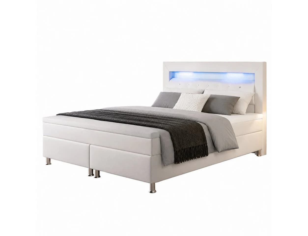 inter Boxspringbett Monaco Weiß mit LED und 7-Zonen Matratze
