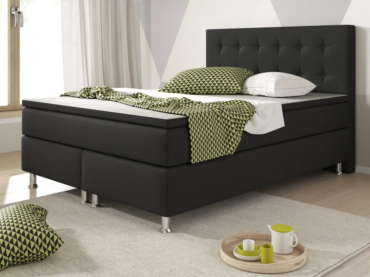 inter Boxspringbett K-01 Schlafzimmerbett 180x200 cm inkl. Topper und Matratzen