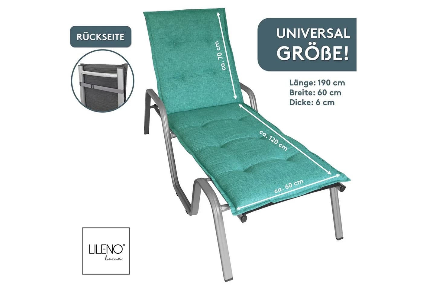 LILENO HOME Liegenauflage Türkisgrün für Rollliegen