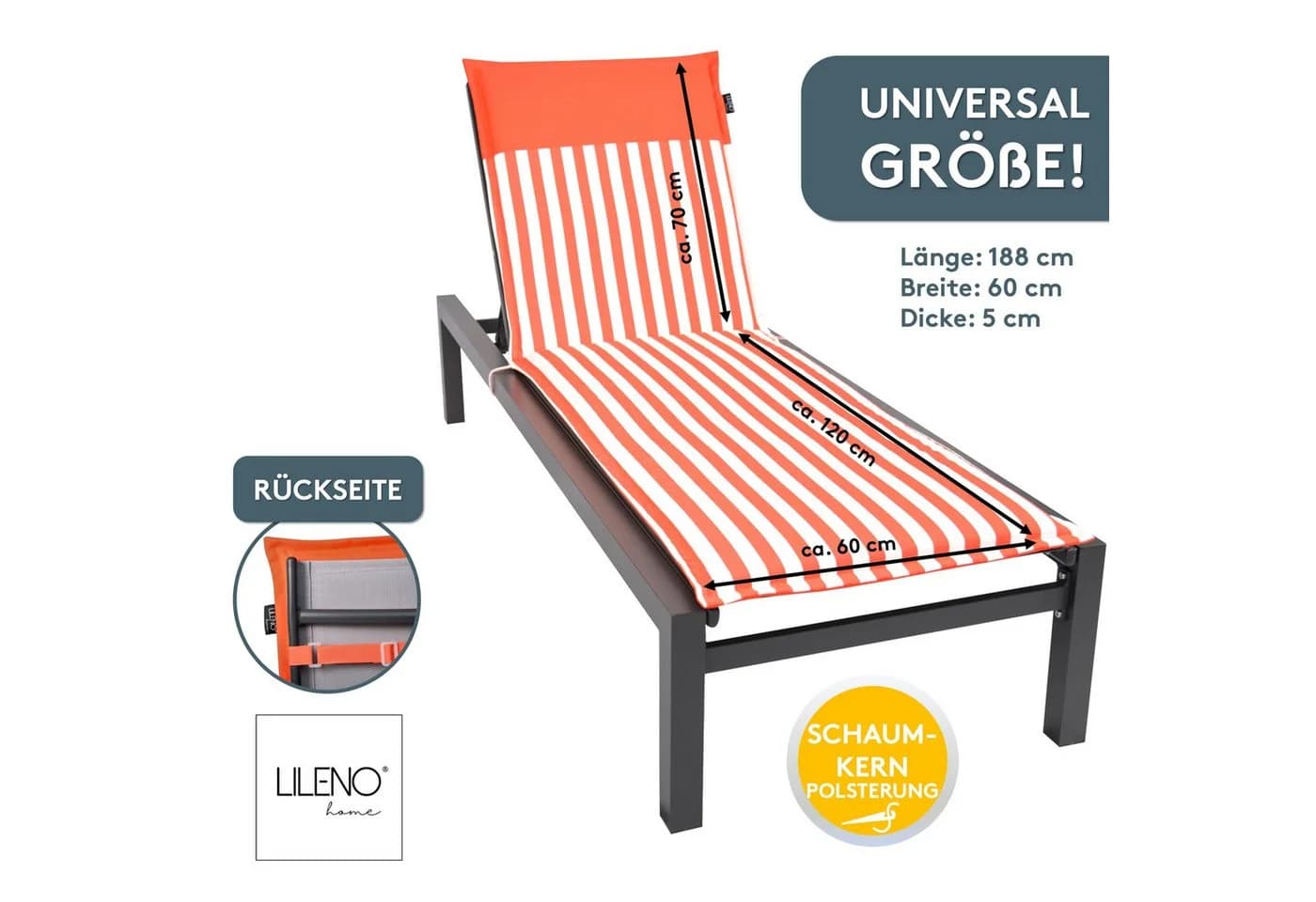LILENO HOME Liegenauflage Coralle Streifen Gartenliege Auflage