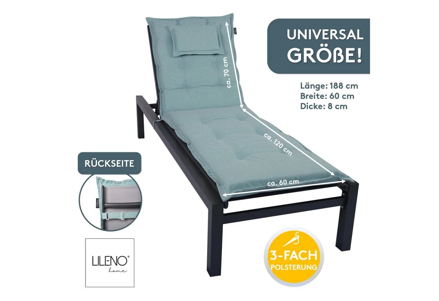 LILENO HOME Liegenauflage Aqua - Wetterfest für Gartenliege