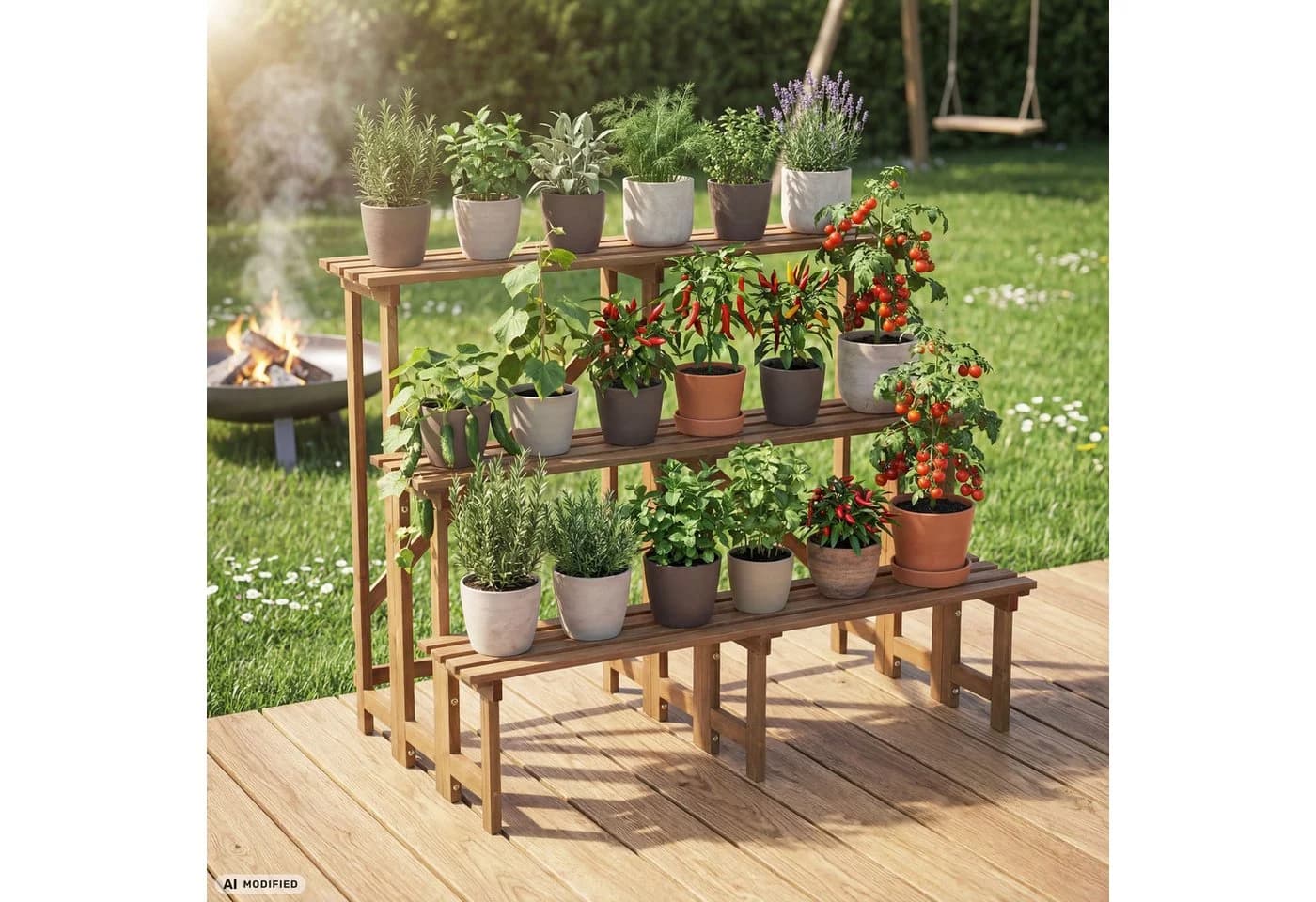 needs&wants® Blumenständer Pflanzentreppe Braun Tannenholz