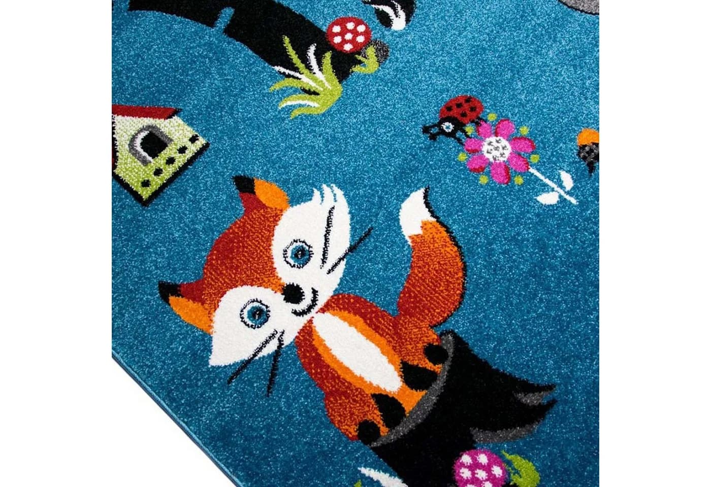 Carpetia Kinderteppich mit Tiermotiven in Blau