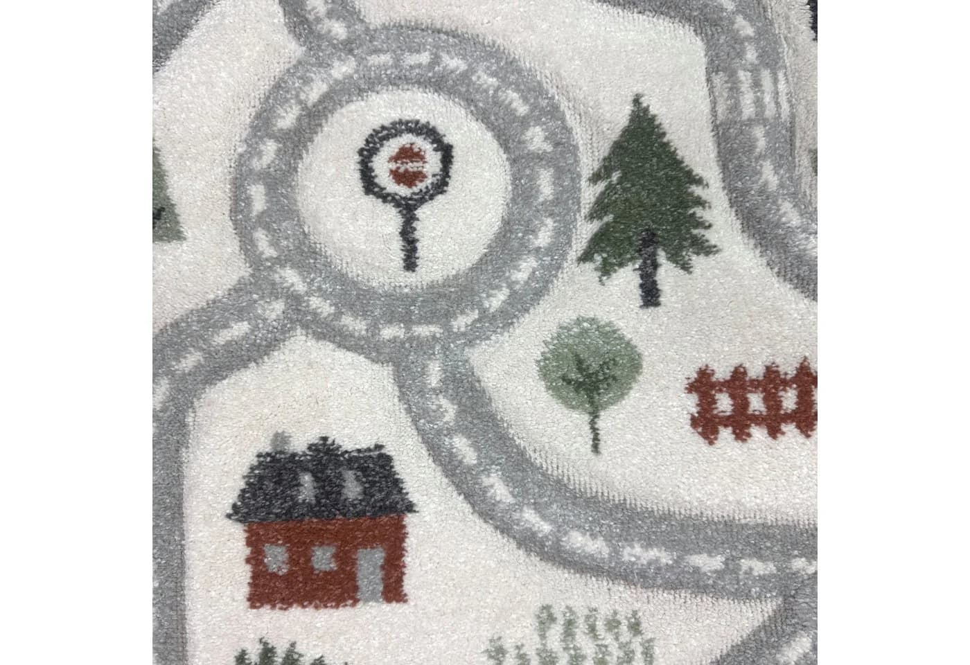 Carpetia Kinderteppich Runder Spielteppich mit Straßenmotiv in Creme