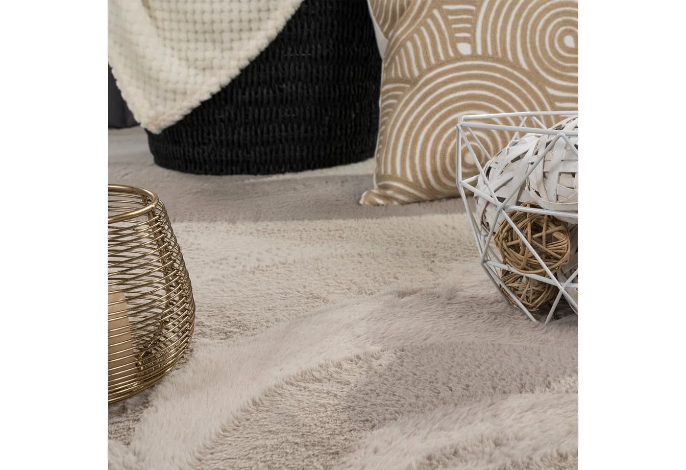 Carpetia Teppich Beige Hasenfell-Optik