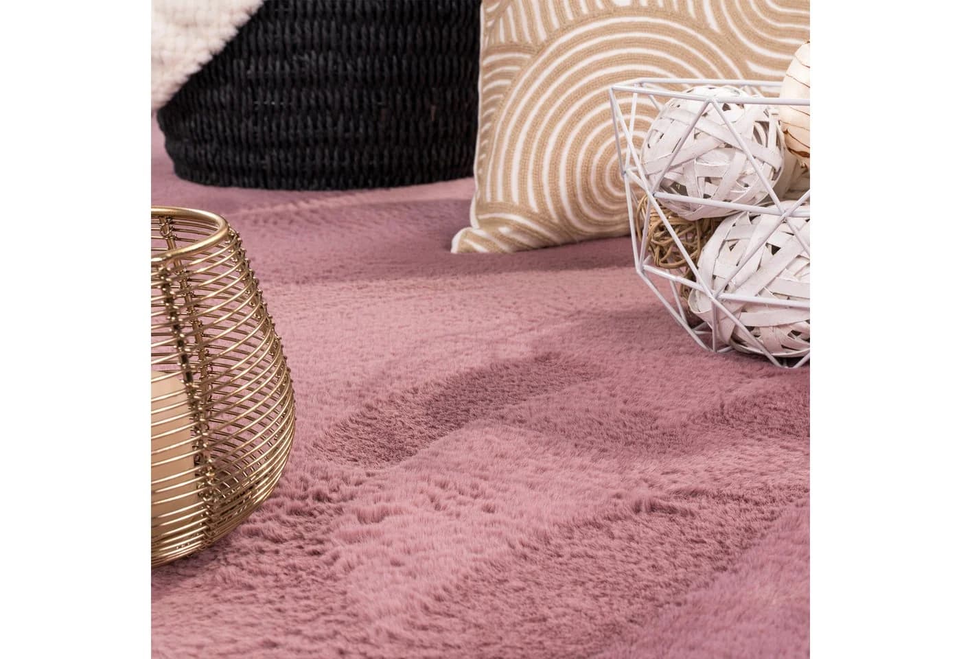 Carpetia Fellteppich Kunstfell Hasenfell-Optik Rosa Rund