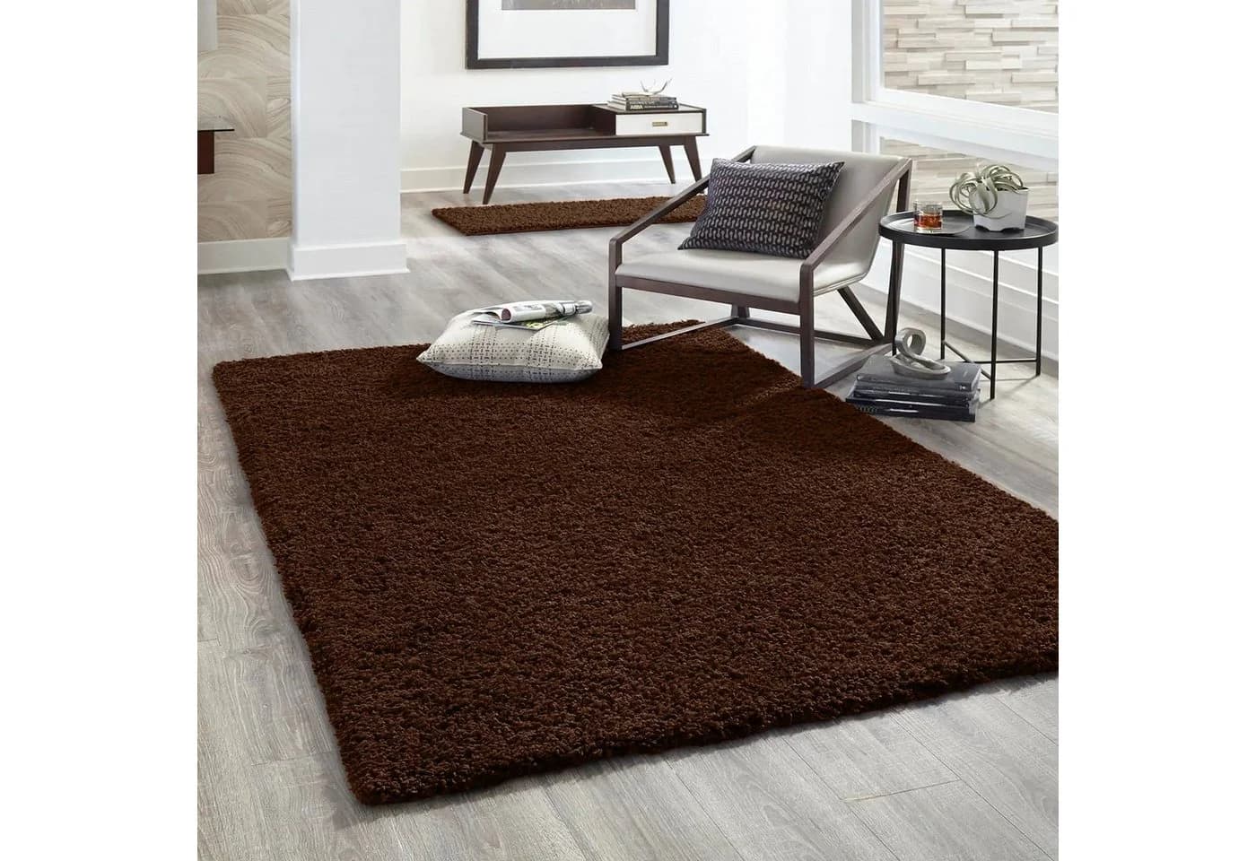 Vimoda Hochflor-Teppich Shaggy Rund Braun