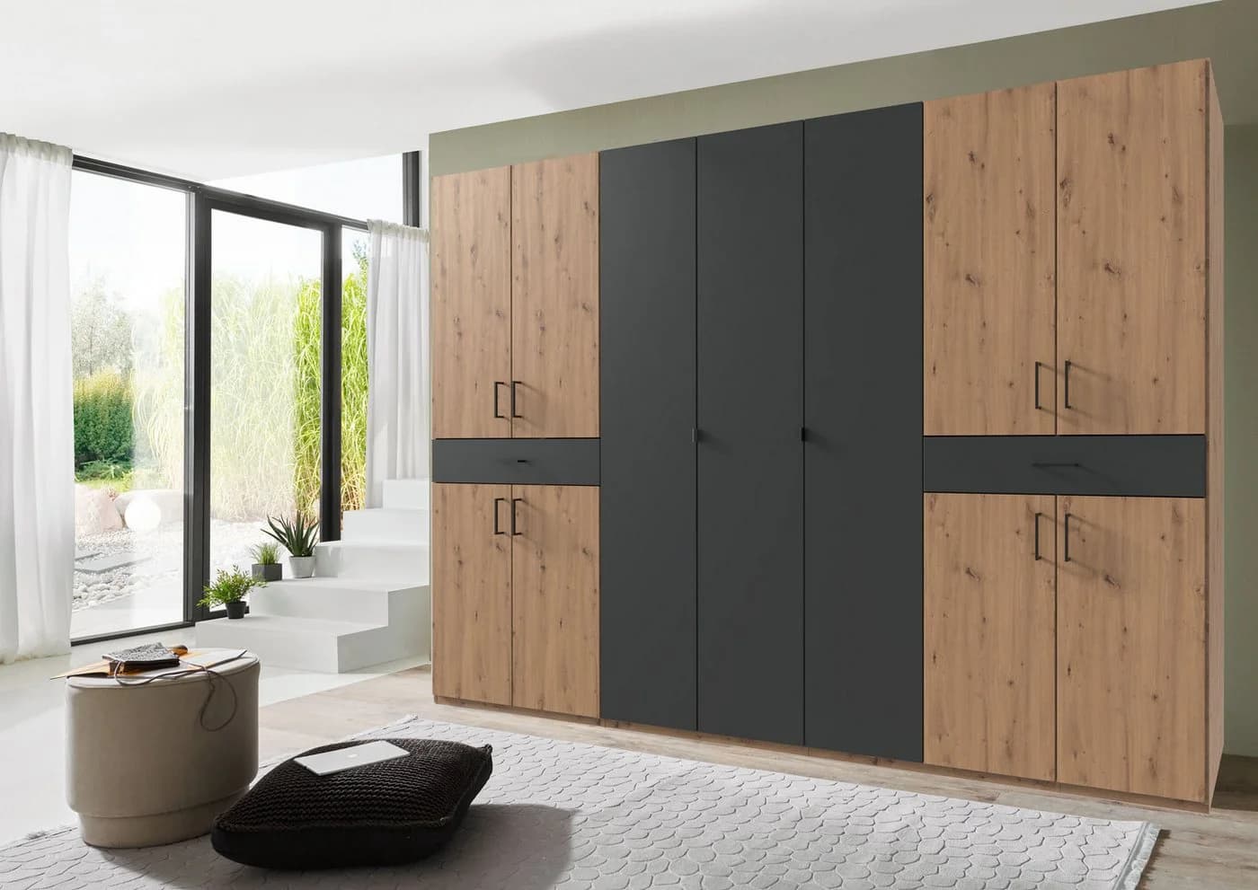 WIMEX Tibet Kleiderschrank Grau Braun Schwarz Holzwerkstoff