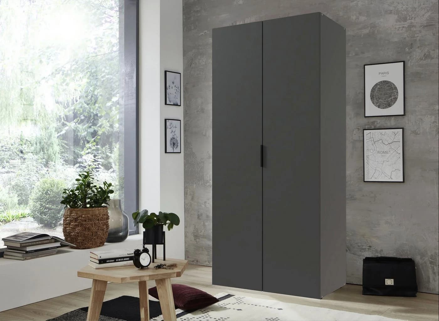 WIMEX Modena Kleiderschrank Grau Schwarz Drehtüren