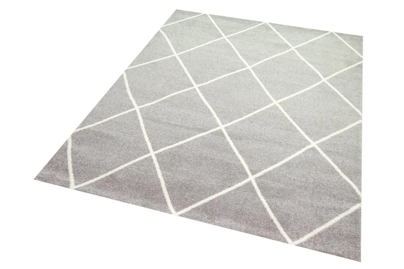 TeppichHome24 Teppich Skandinavischer Stil Rautenmuster Grau/Weiß