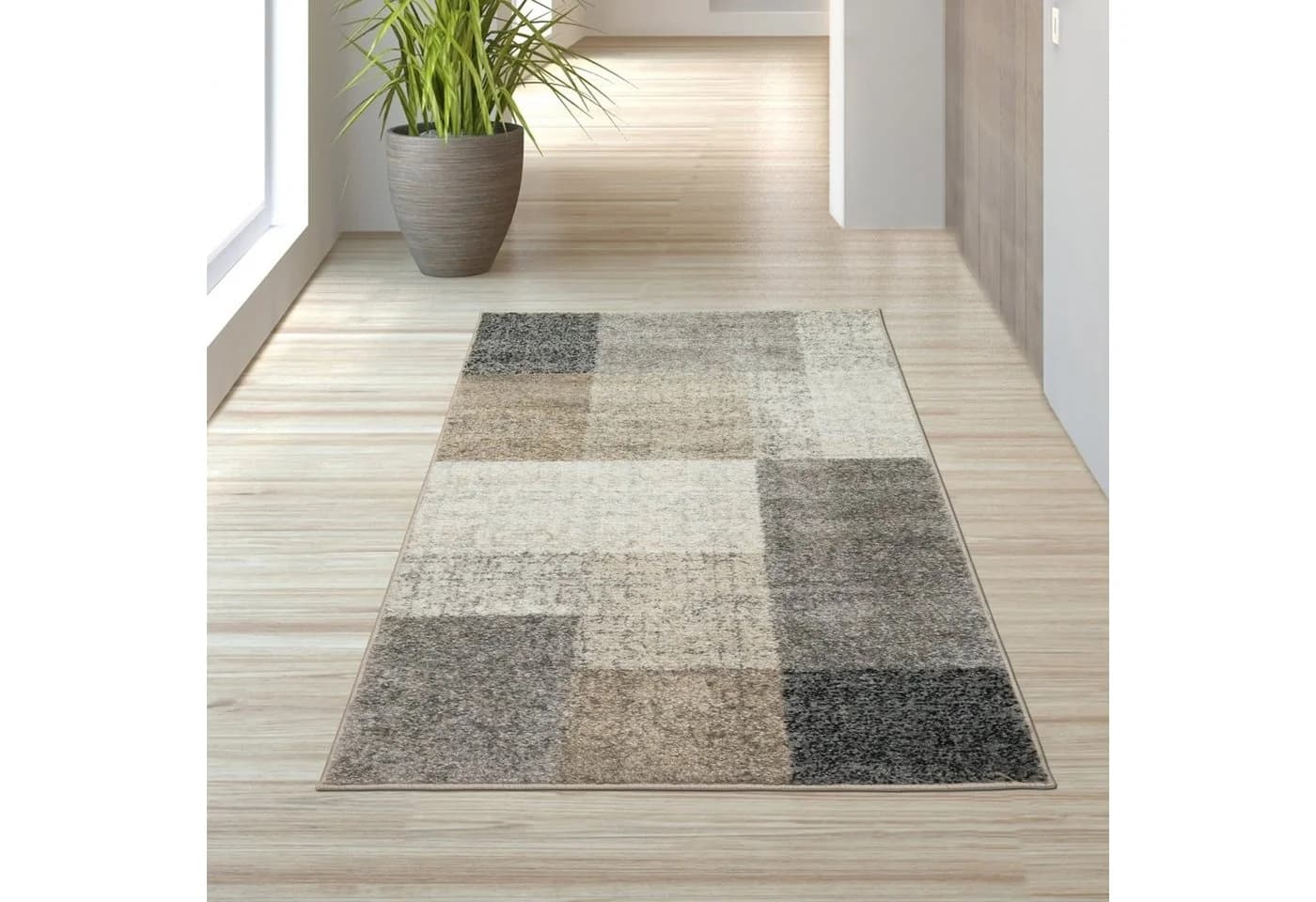 TeppichHome24 Moderner Teppich Beige Grau Quadratische Muster