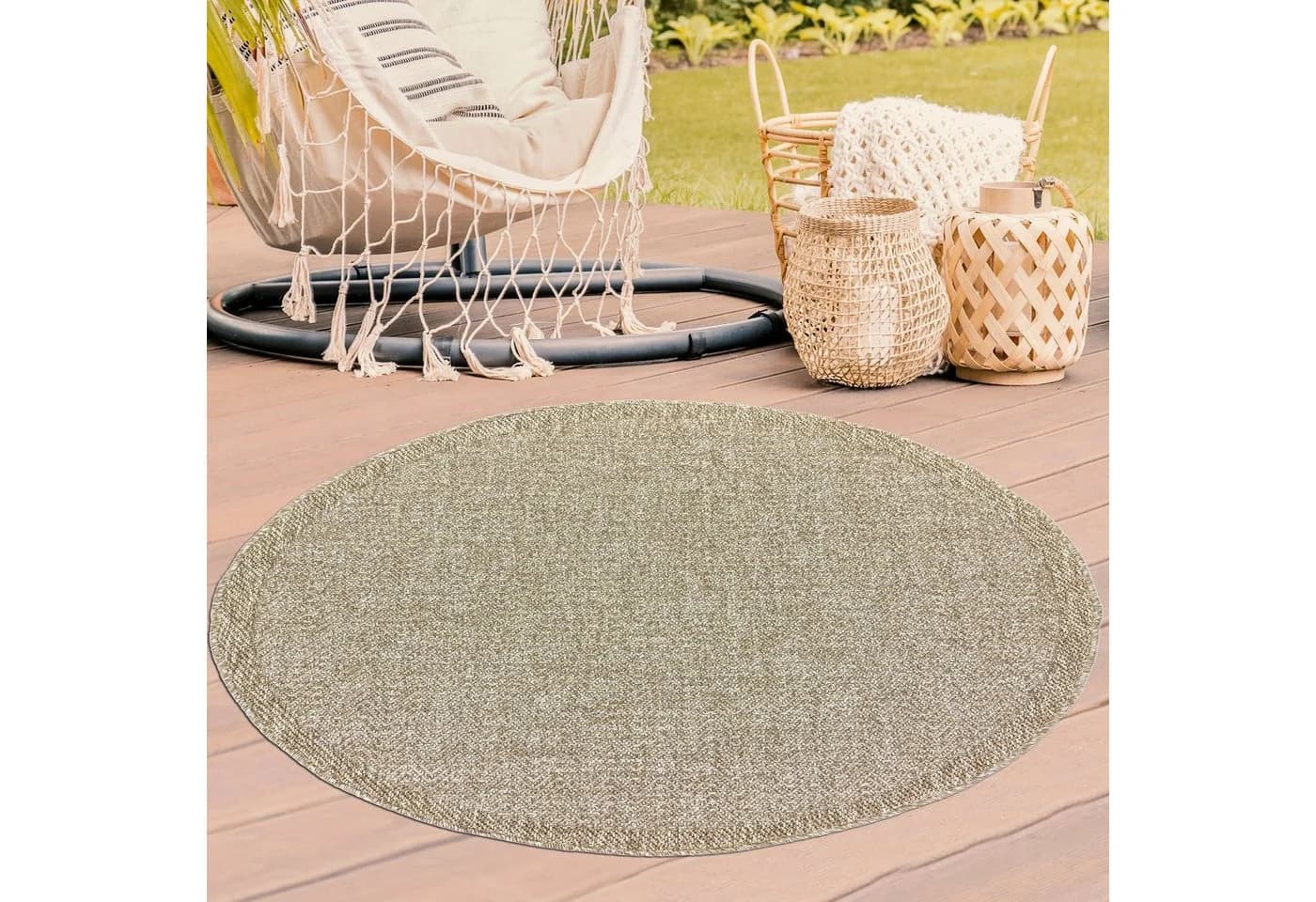 TeppichHome24 Outdoorteppich Beige/Braun Polypropylen Flachgewebe
