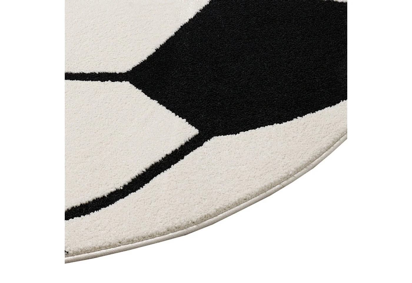 TeppichHome24 Kinderteppich Fußballteppich Rund Schwarz Weiß