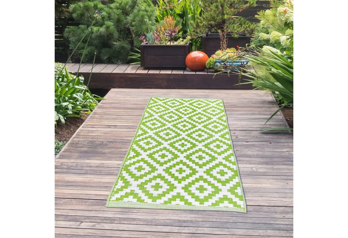 TeppichHome24 Outdoorteppich grün weiß Ethno Design
