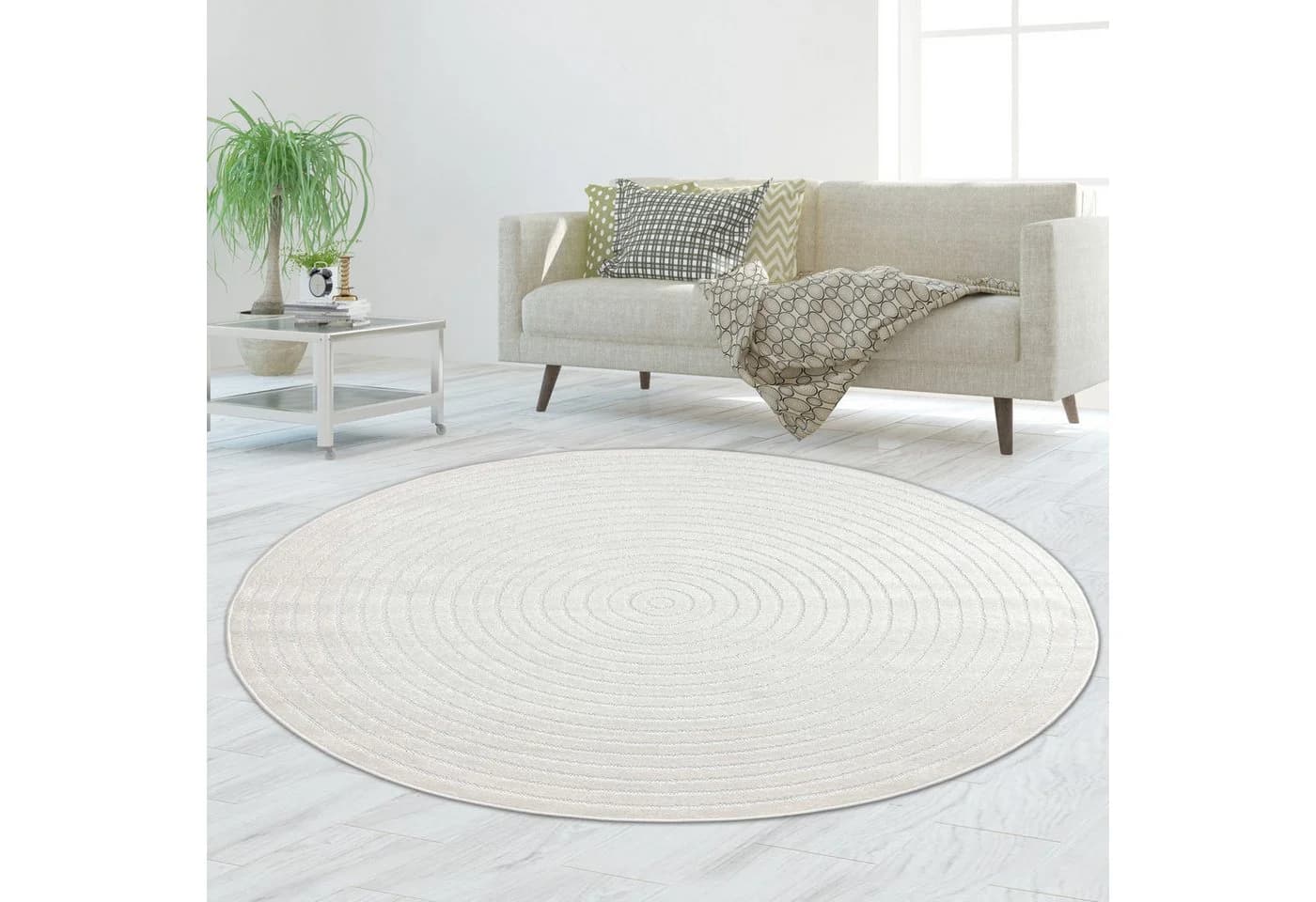 TeppichHome24 Outdoorteppich Creme Rund