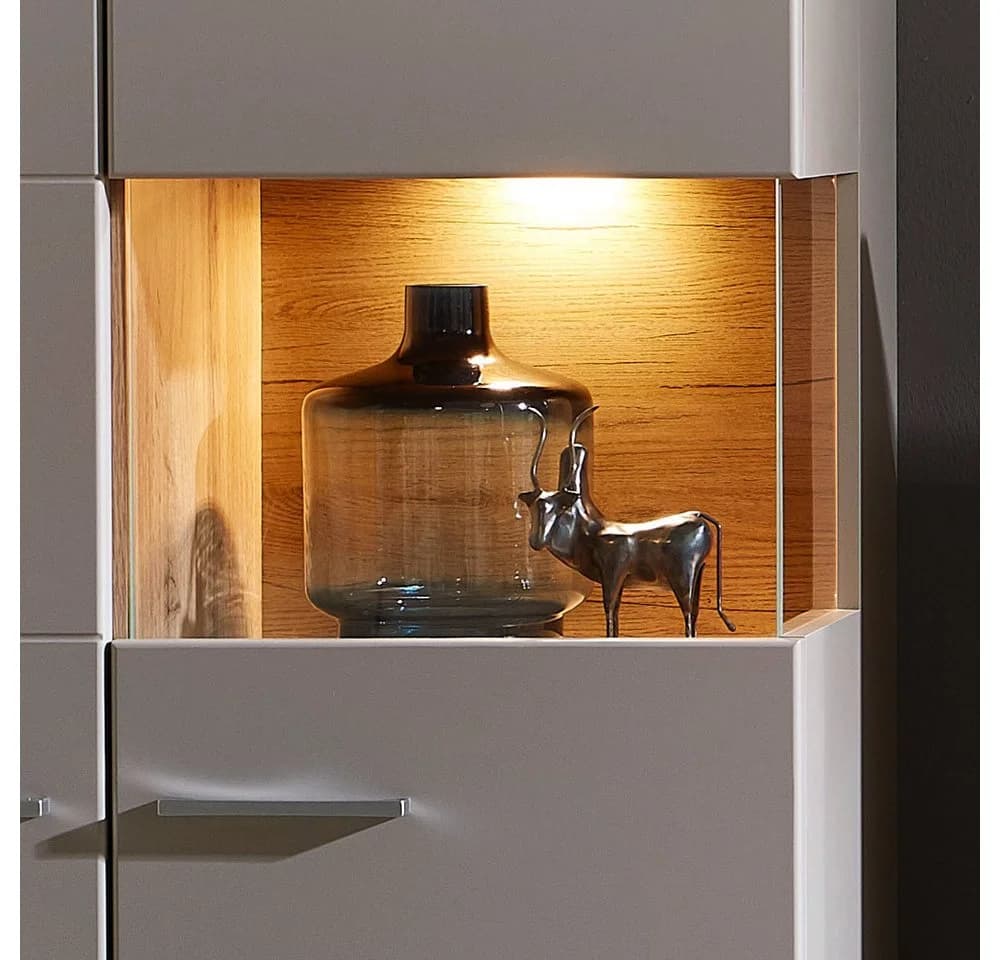 Lomadox Highboard FARO-36 Grau Eiche mit LED-Beleuchtung