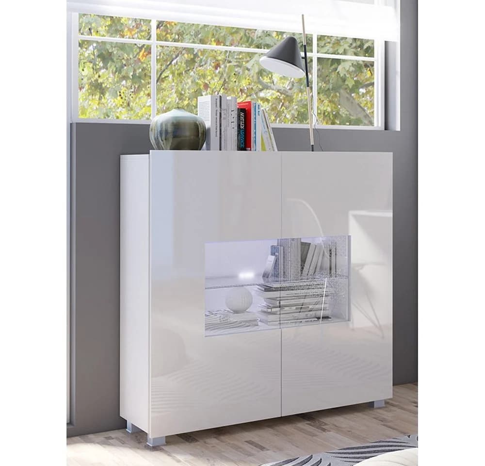 Lomadox Highboard CAIRNS-132 Weiß Hochglanz Modern Grifflos
