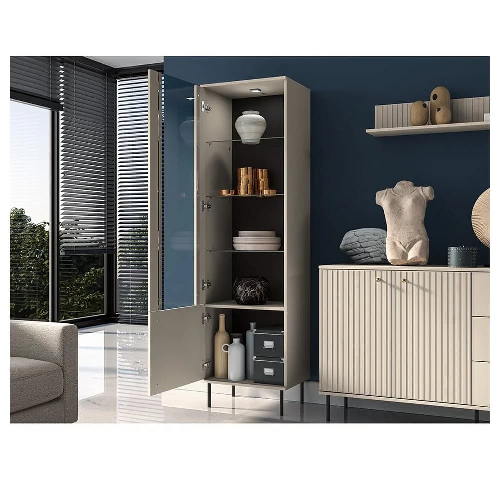 Lomadox Vitrine SALOU-131 Kaschmir Matt Gold Metall