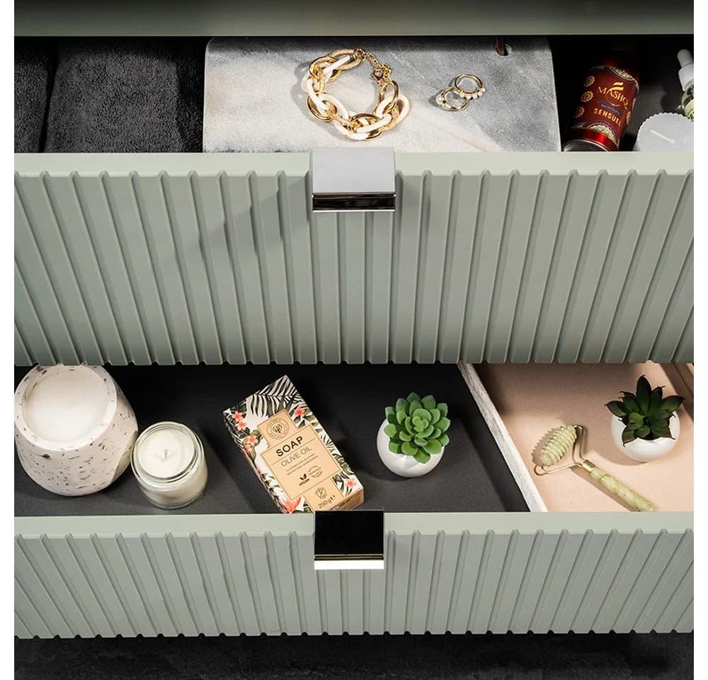 Lomadox NEWPORT-56 Waschtischunterschrank Schilfgrün Gerillte Front