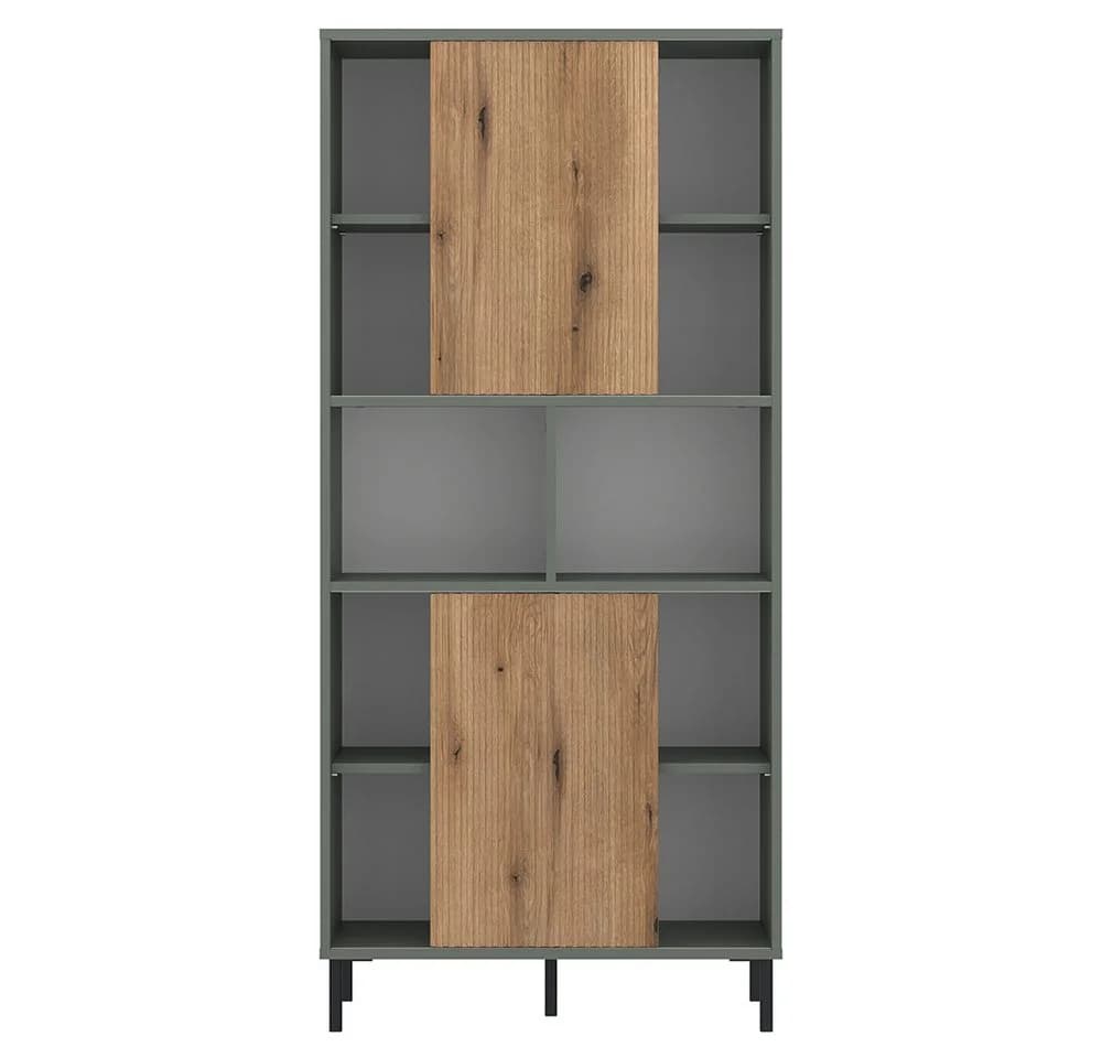 Lomadox Regal PARMA-129 grau-grün mit Eiche Nb. 2 Schiebetüren 75 cm