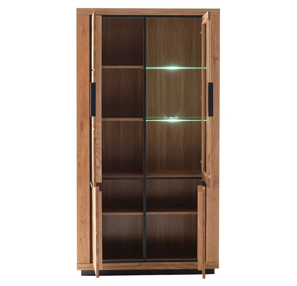 Lomadox Vitrine GIUSTINO-06 Eiche teilmassiv geölt mit LED-Beleuchtung