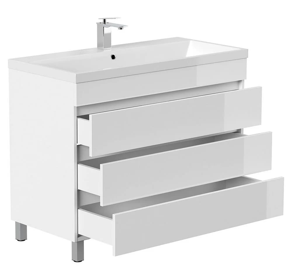 Lomadox Waschtisch FROME-02 100 cm Weiß Hochglanz