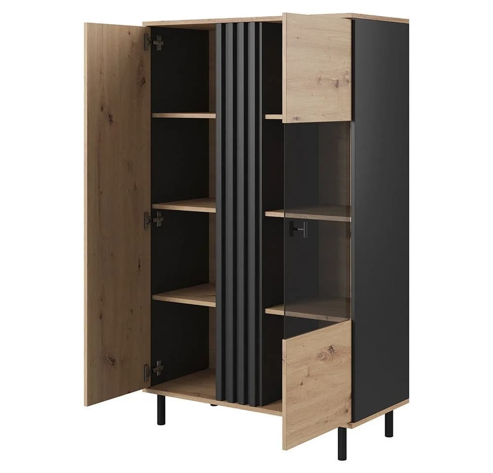 Lomadox Highboard MATTAWA-167 Vitrine 90 cm Eiche Dekor LED Beleuchtung