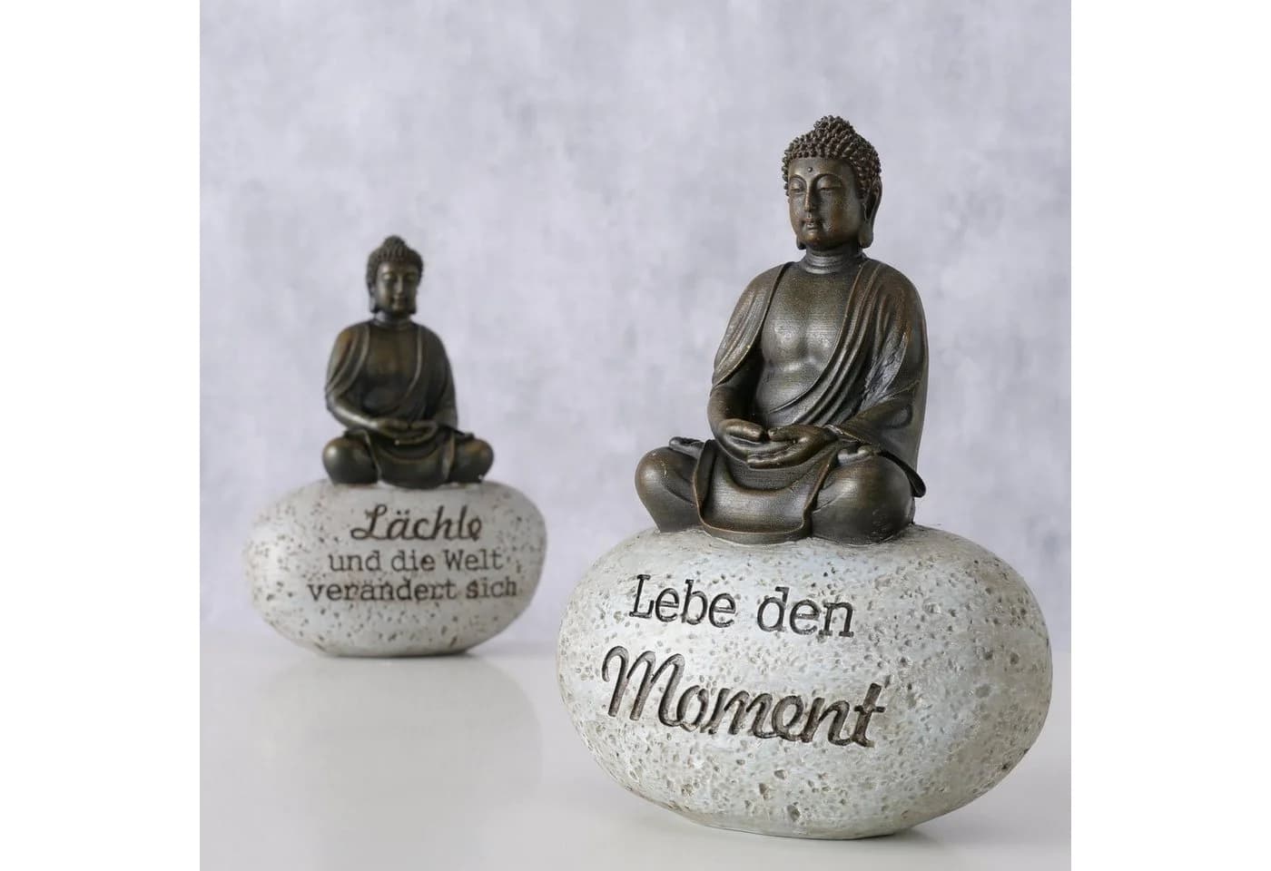 BOLTZE Zen-Buddha Deko-Set 2er mit Weisheiten Braun/Grau