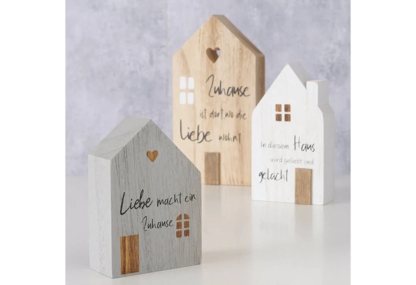 BOLTZE GRUPPE Dekoobjekt Mein Haus 3-tlg. Grau/Weiß/Natur Holz