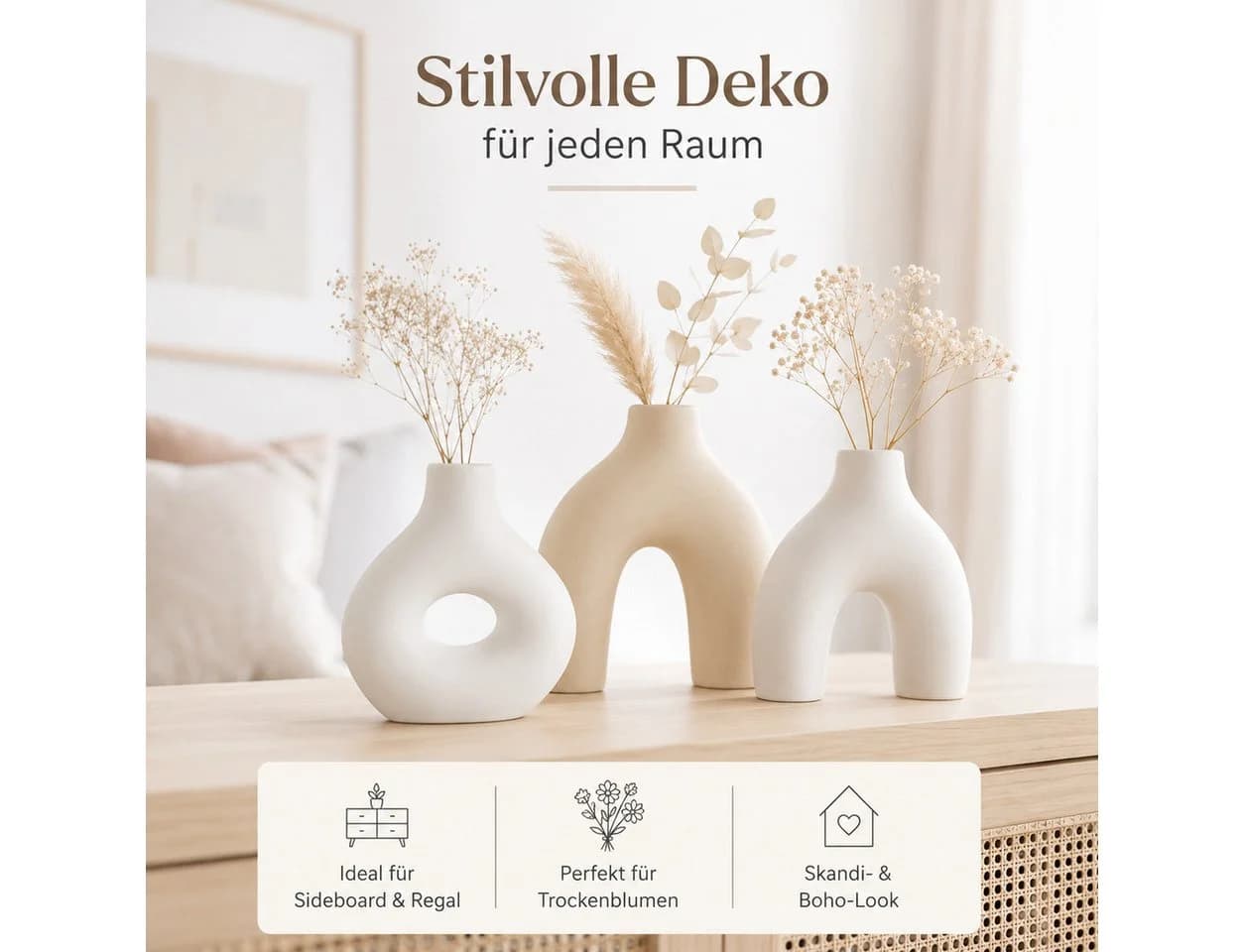 Boltze Home Vase Weiß Beige Keramik Rund