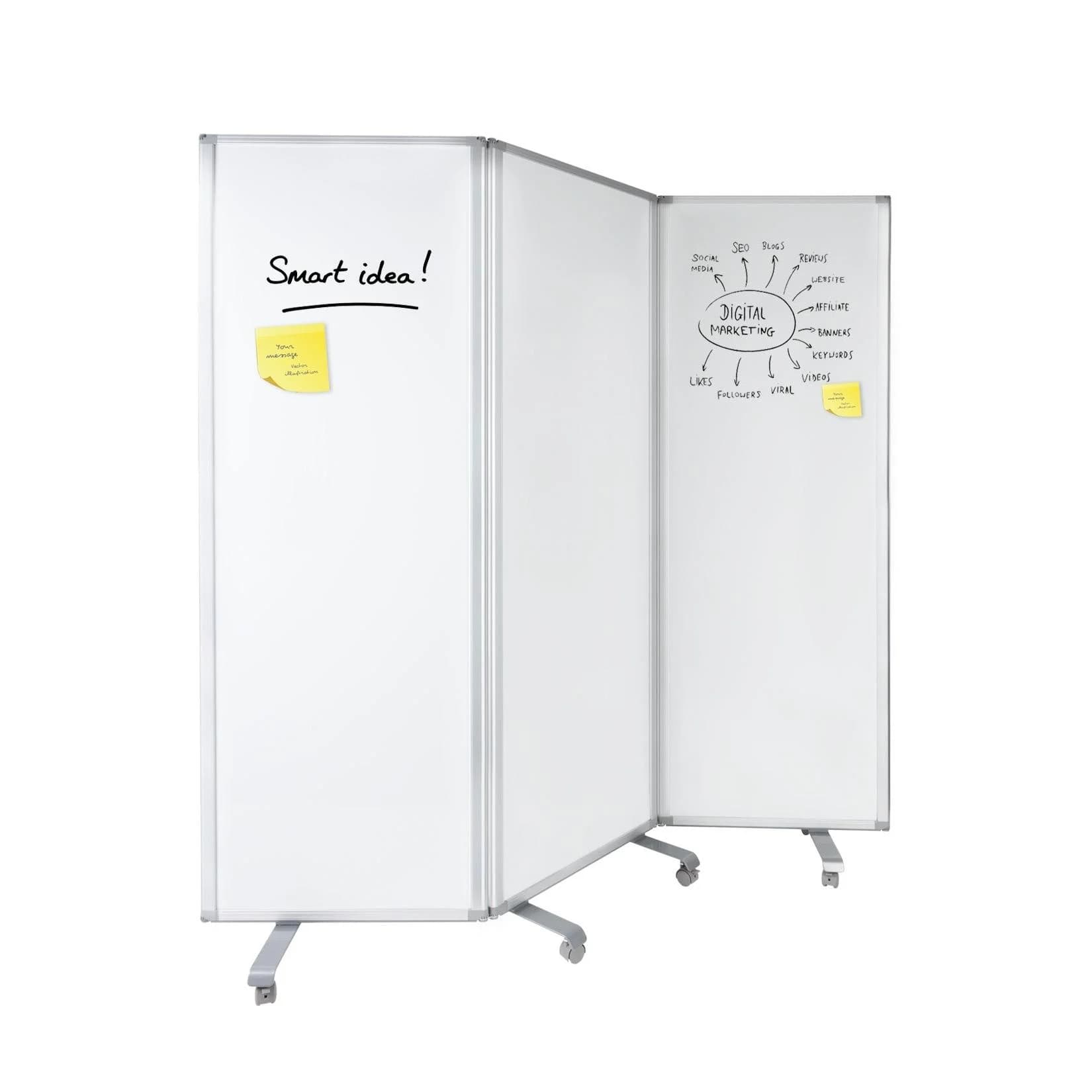 Master of Boards Mobile Trennwand Whiteboard 3-teilig Weiss