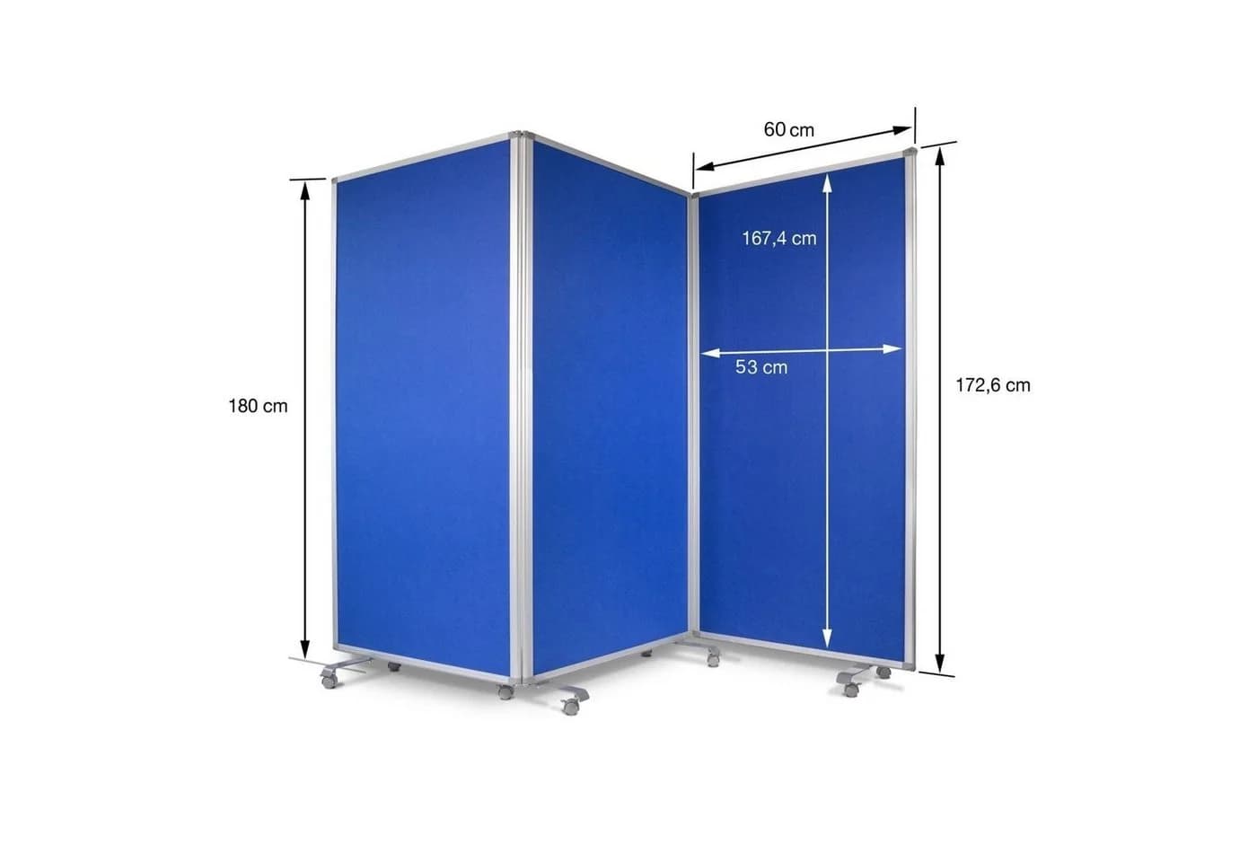 Karat Filz-Stellwand 3-teilig mit 8 Rollen, Blau/Grau