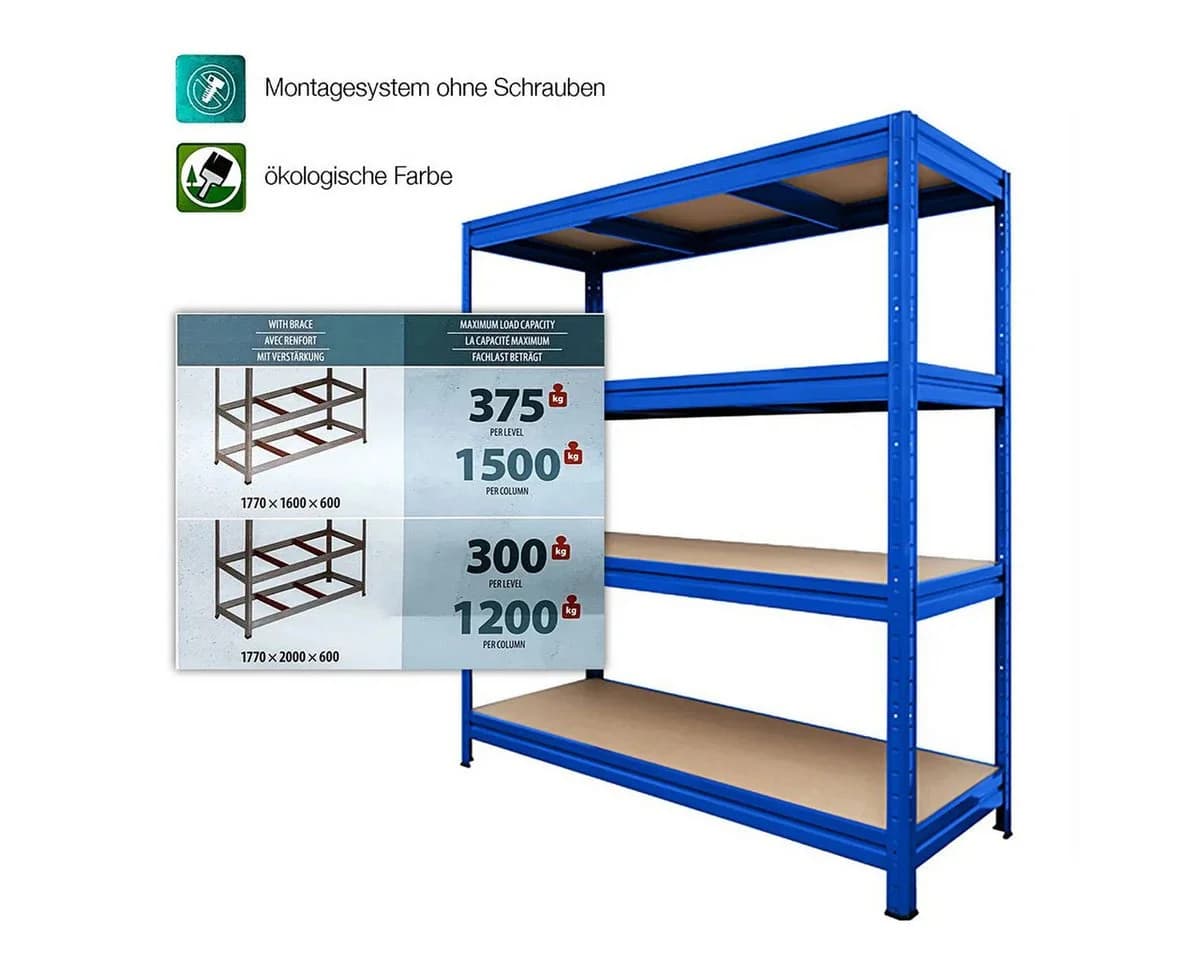 Karat Schwerlastregal Weitspannregal Blau 1200 kg Tragkraft