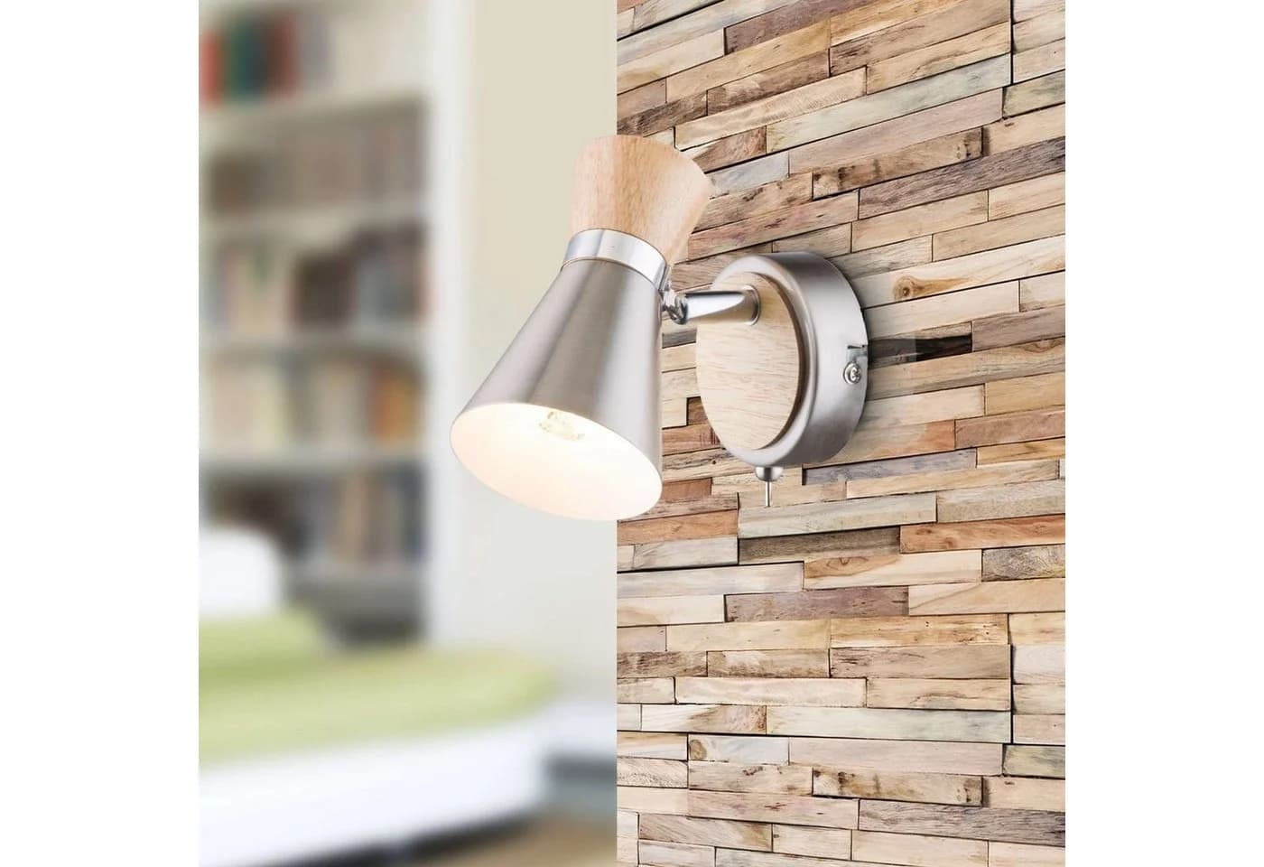 bmf-versand LED Wandleuchte Wandstrahler Holz Chrom mit Schalter