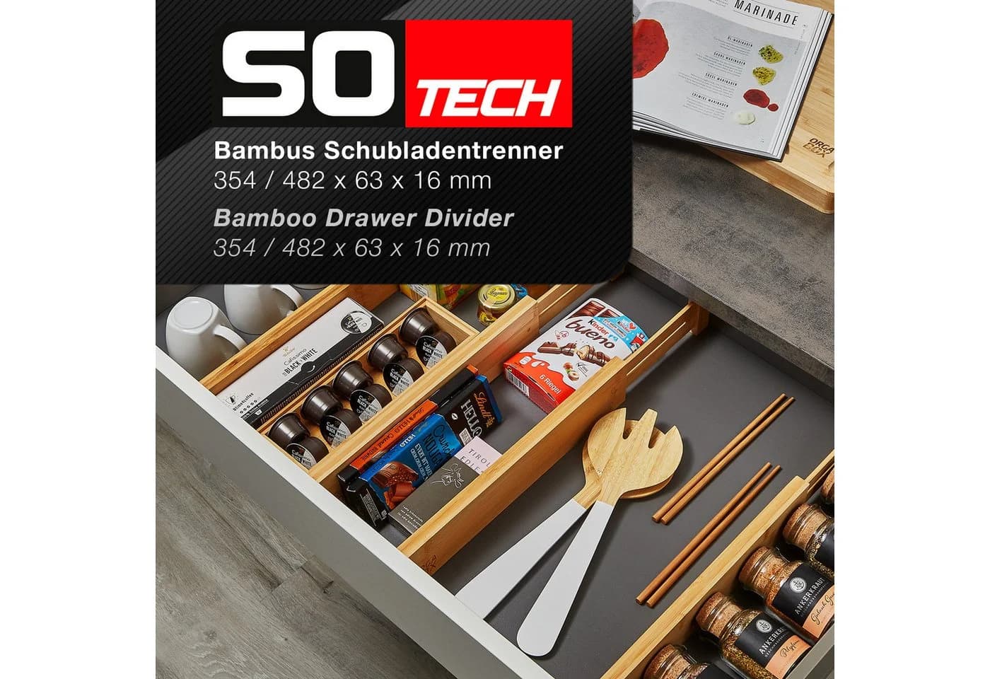 SO-TECH Bambus Schubladentrenner 4-teilig verstellbar