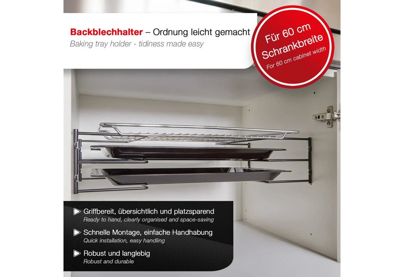 SO-TECH Backblechhalterung für 3 Backbleche 60 cm Küchenschrank Schwarz-Chrom