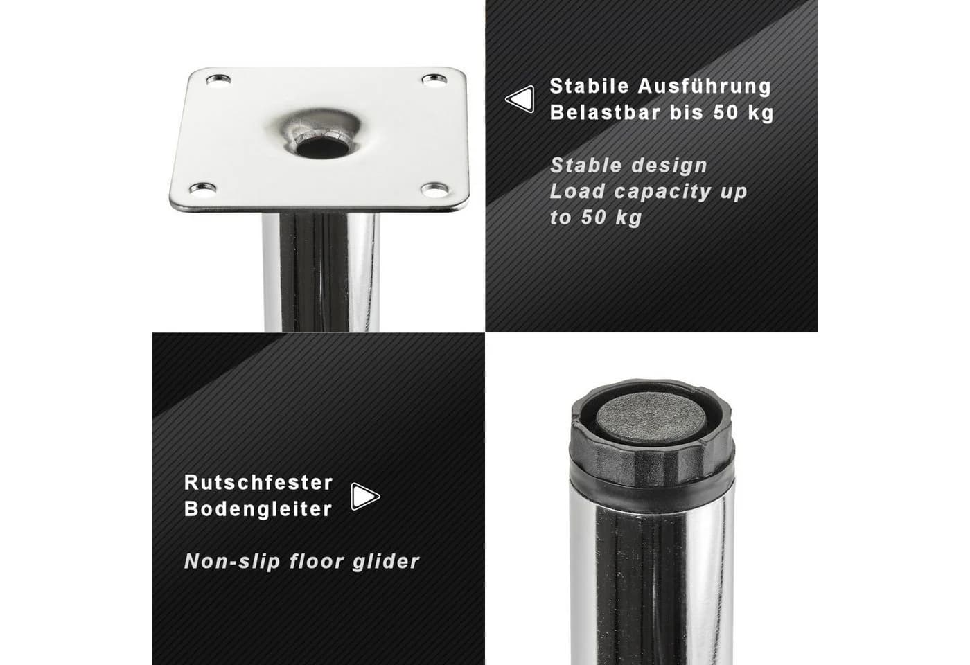 SO-TECH® Möbelfuß LIMA 4er Set Höhenverstellbar Chrom Silber