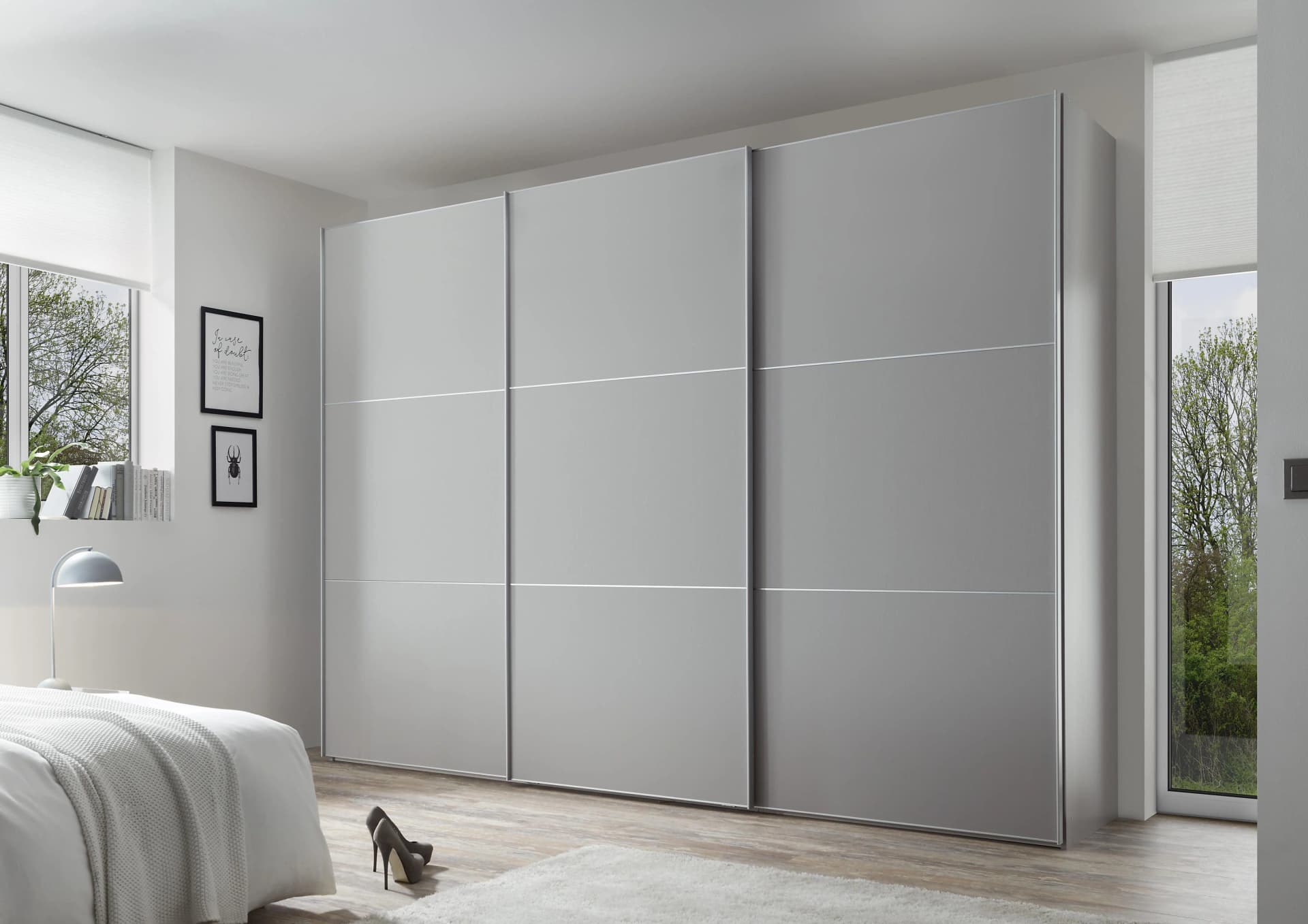 STAUD Schwebetürenschrank Includo Premium Dekor Saphir Weiß