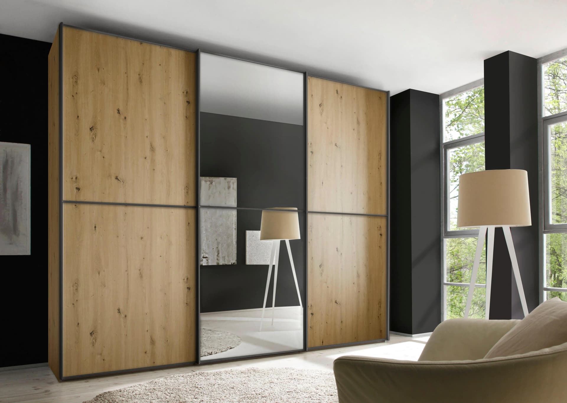 STAUD Schwebetürenschrank Sinfonie Plus Artisan Eiche mit Spiegeltüre