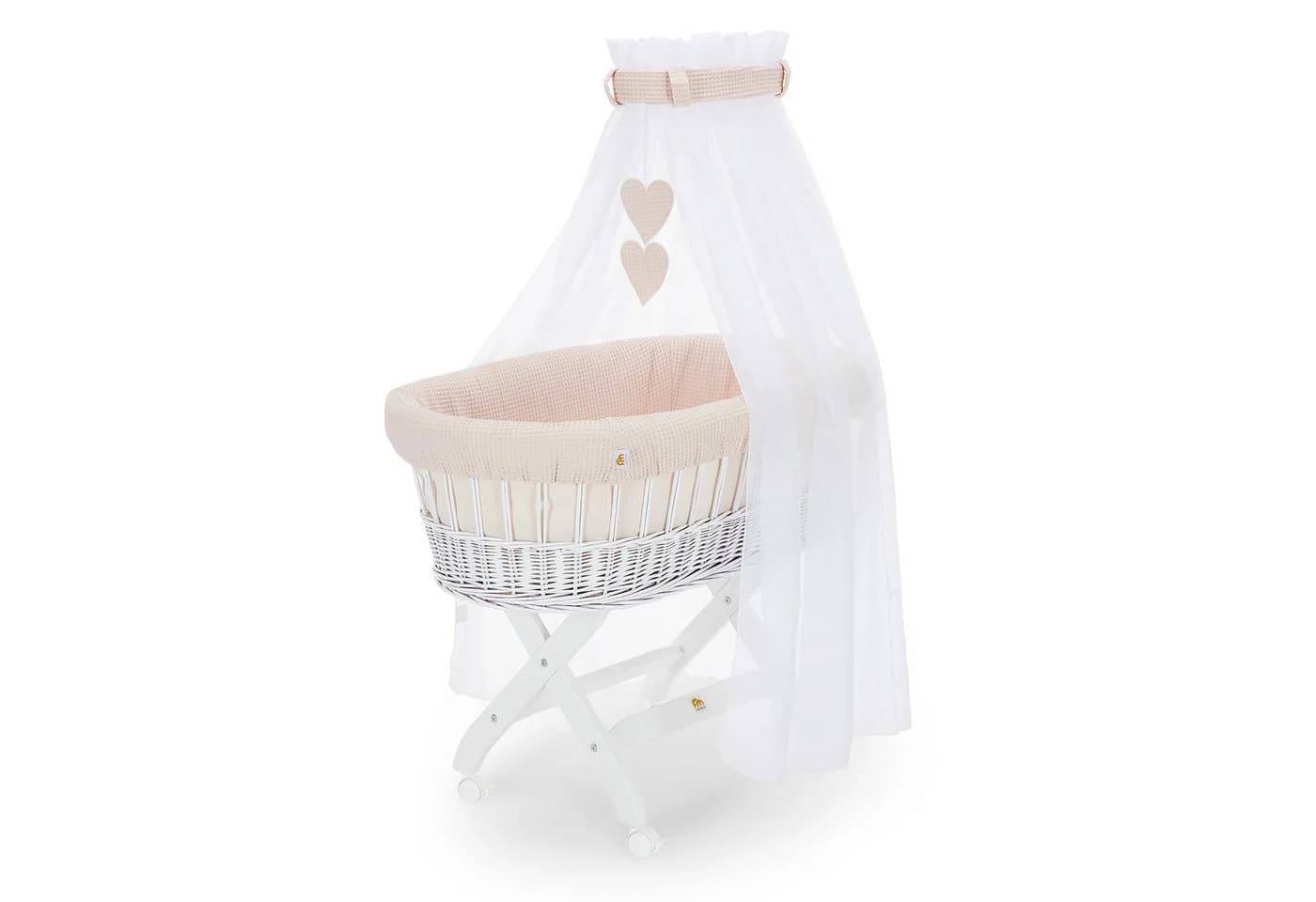 FabiMax Stubenwagen weiß lackiert Komplettset 7-tlg. Beige