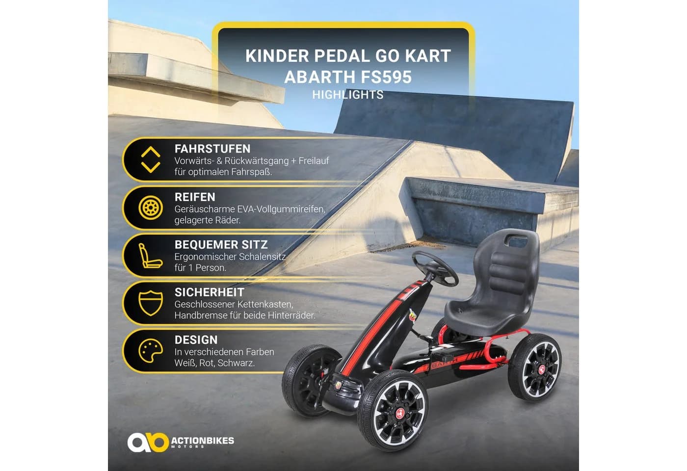 Actionbikes Motors Go-Kart Kinder Pedal Go Kart Abarth FS595 mit Handbremse