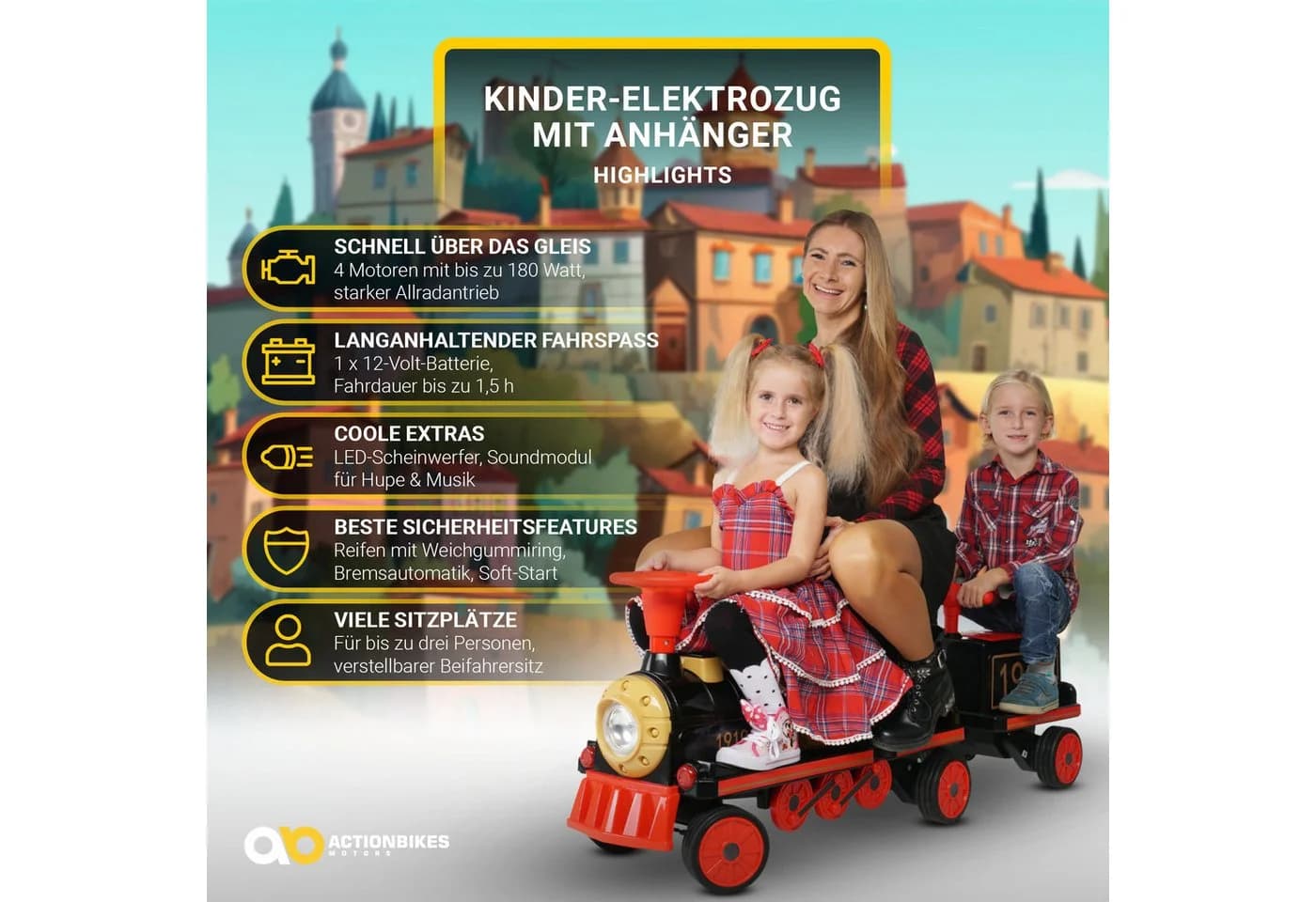 Actionbikes Motors Elektro-Kinderzug mit Anhänger 180W 5km/h