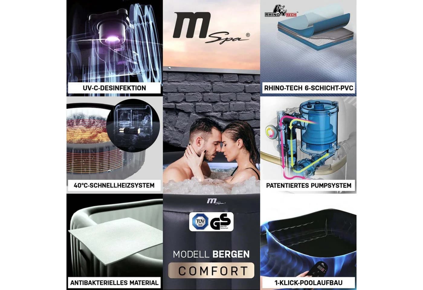 mSpa Whirlpool Bergen aufblasbar 8 Personen UV-C Anti-Frost