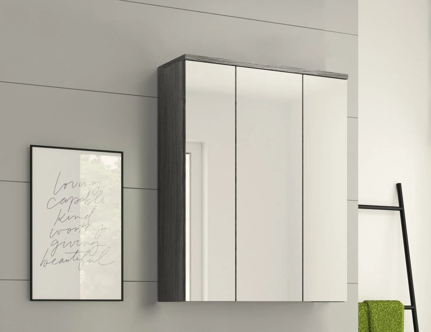 Welltime Badezimmerspiegelschrank LUCCA 60cm 3 Spiegeltüren 9 Fächer