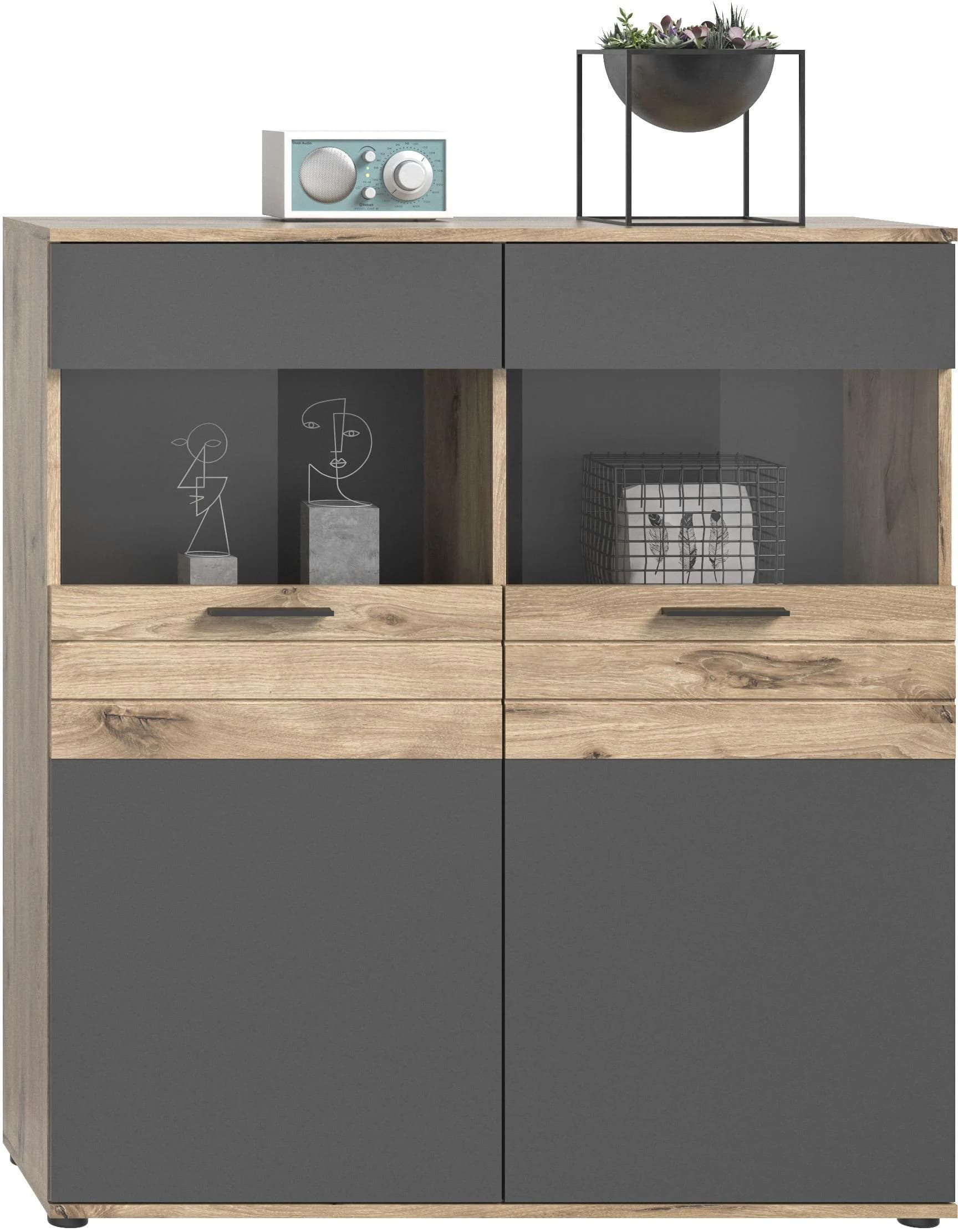 HOME AFFAIRE Vitrine Riga Braun Grau FSC Holzwerkstoff Soft-Close