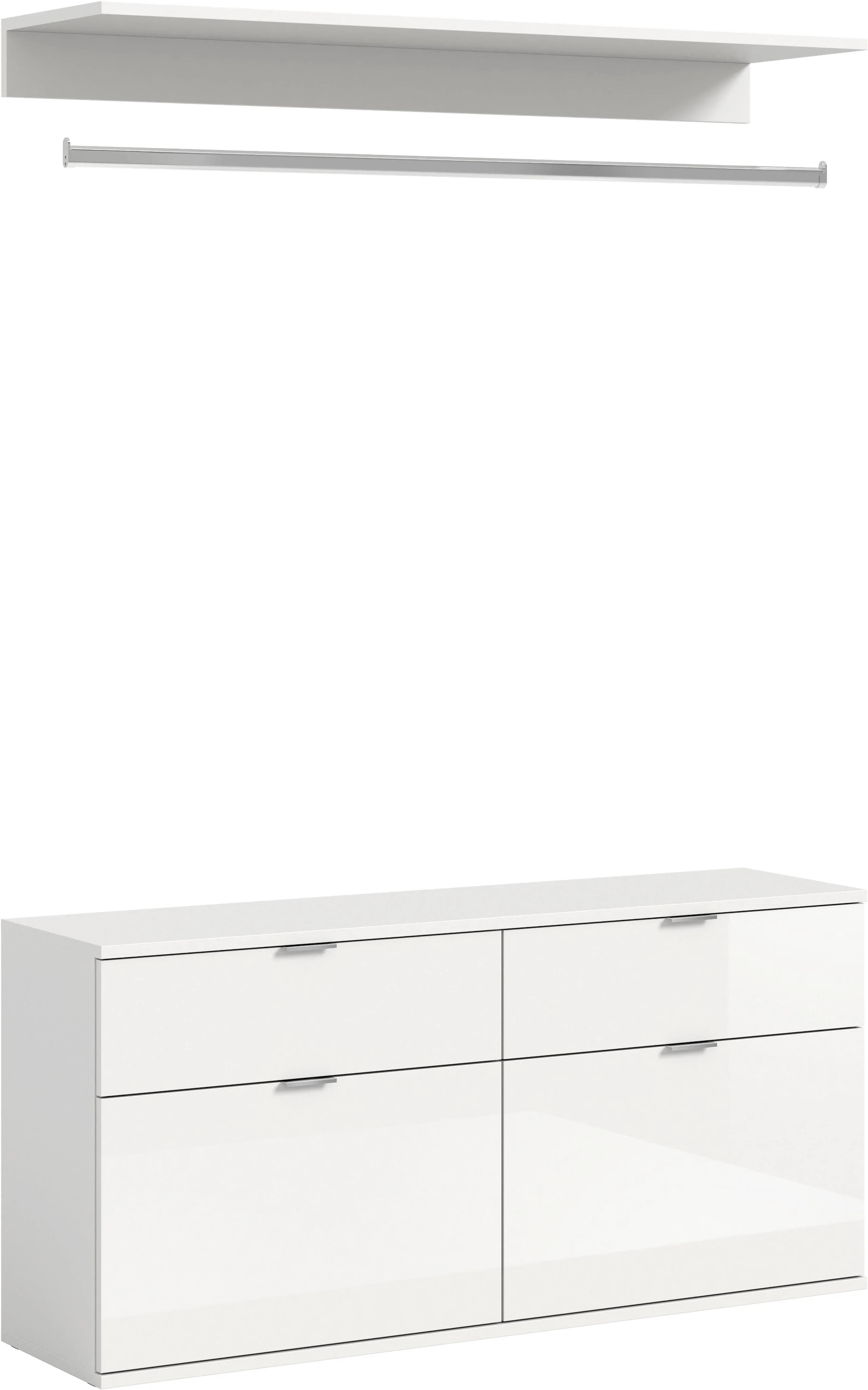HOME AFFAIRE Garderoben-Set Trondheim Weiß Hochglanz mit Kommode & Regal